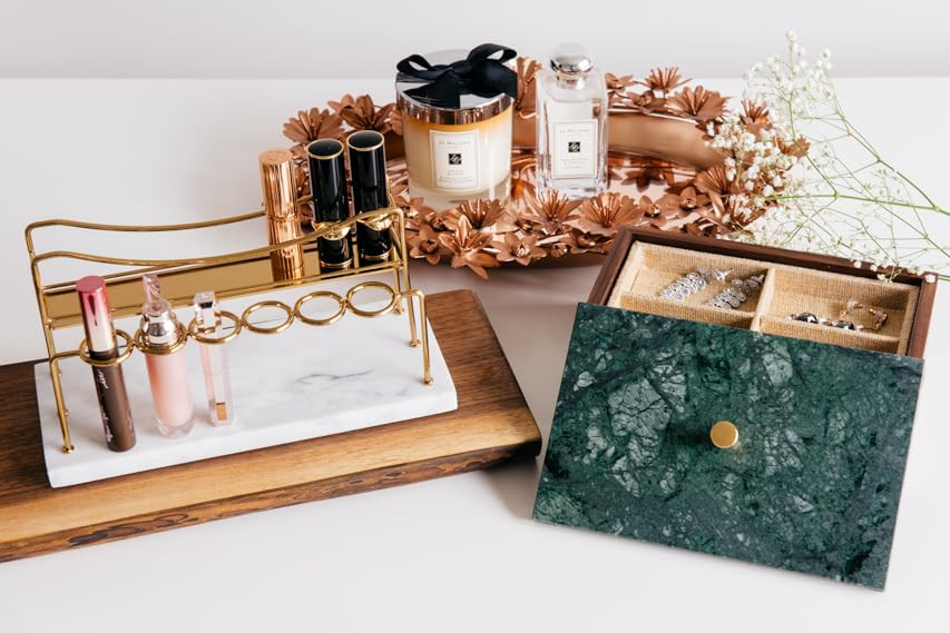 OMBRE HOME Luxury Handmade Natural Marble Lipstick Holder Organizer Display Stand with Gold Brass Ha | Amazon (US)