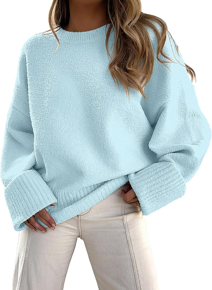 LOGENE Women's Oversized Sweater Crewneck Long Sleeve Soft Fuzzy Knit Pullover Sweaters 2024 Wint... | Amazon (US)