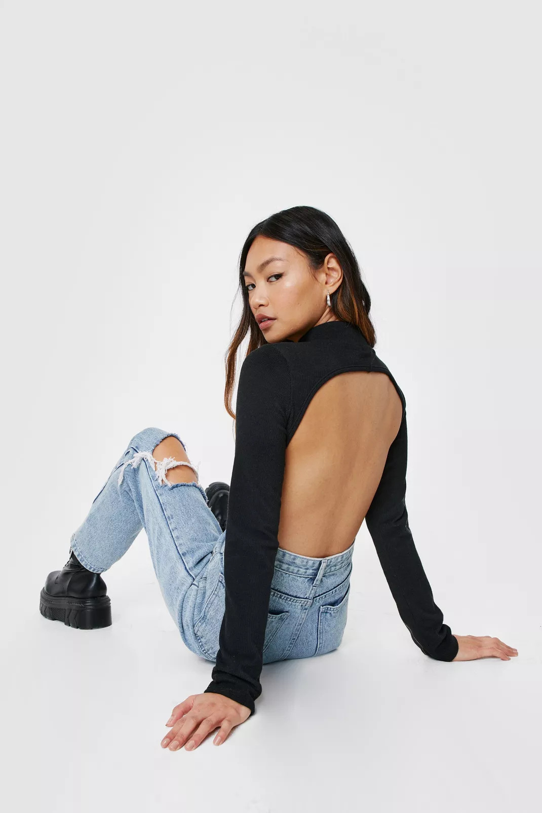 Recycled Petite Ribbed Backless Bodysuit | Nasty Gal (US)
