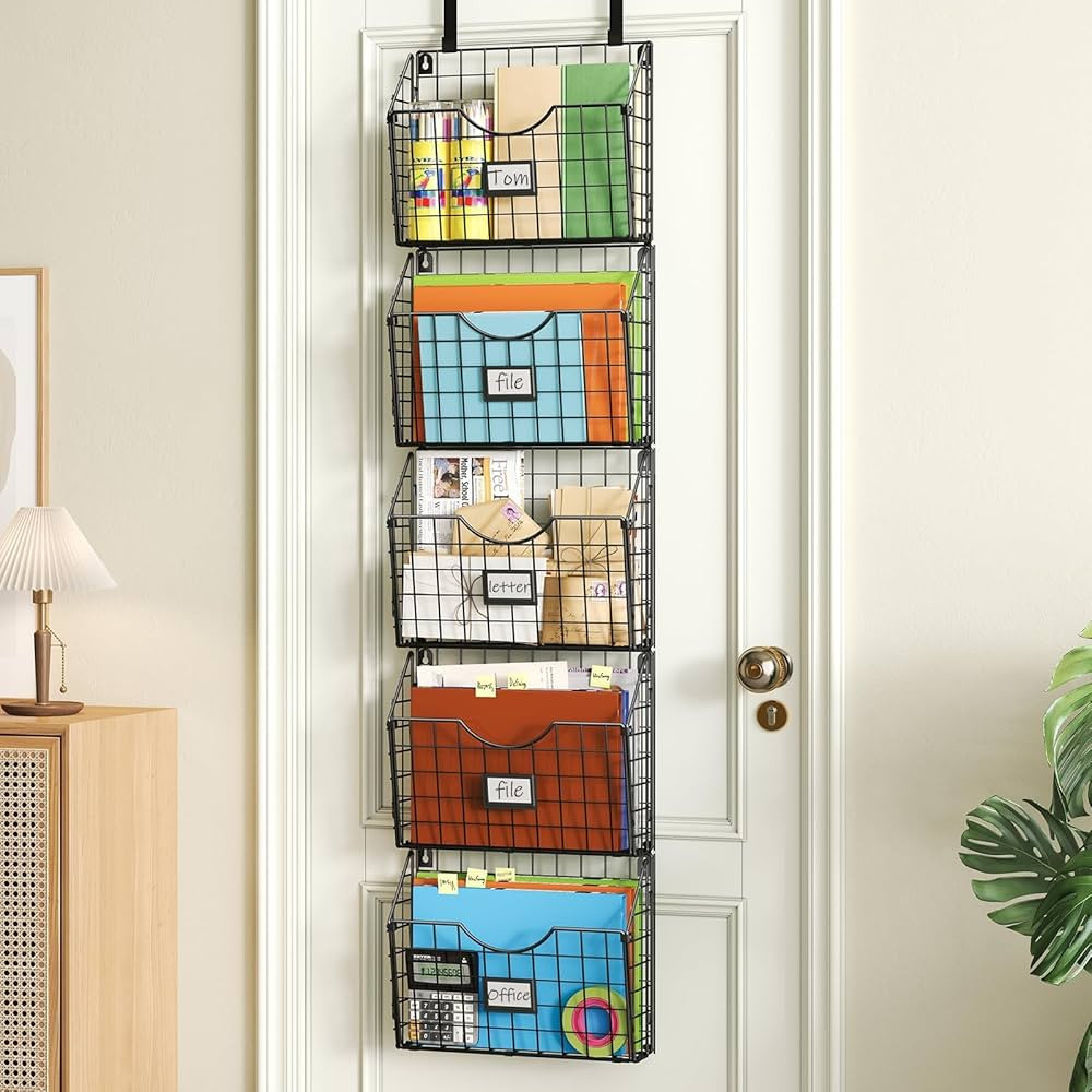 5-Tier Over the Door File Organizer, Stackable Hanging Wall Files Rack with Door Hooks Wall Organ... | Amazon (US)
