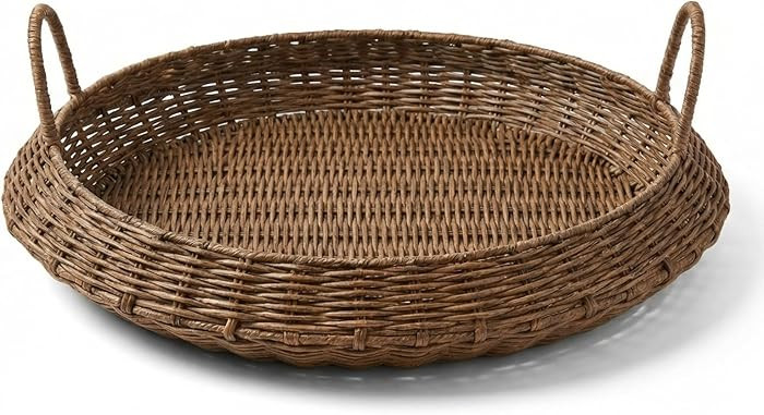 22 Inch Oversized Round Woven Basket Artificial Rattan Effect Christmas Serving Tray Decorative B... | Amazon (US)