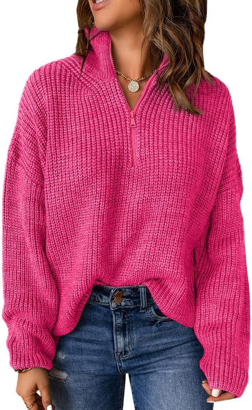 Dokotoo Womens Sweaters Long Sleeve 1/4 Zip Pullover Polo V Neck Dressy Casual Tops | Amazon (US)