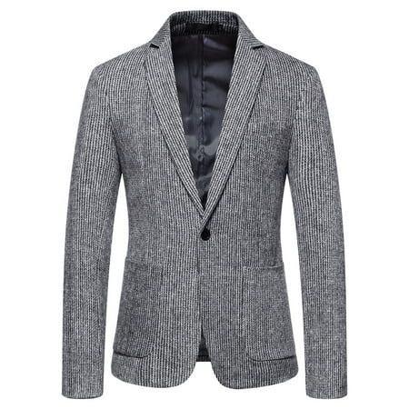Yubnlvae coats for men Men s Casual Solid Stripe Single Button Blazers Lapel Collar Pocket Suit Coat | Walmart (US)