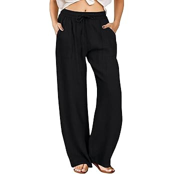 FireSwan Womens Palazzo Pants Casual Drawstring Flowy Pants Wide Leg Summer Beach Linen Trousers ... | Amazon (US)
