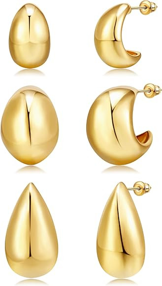 Adoyi Gold Hoop Earrings Set for Women 14K Gold Plated Chunky Hoops Twisted Huggie Gold Hoop Earr... | Amazon (US)