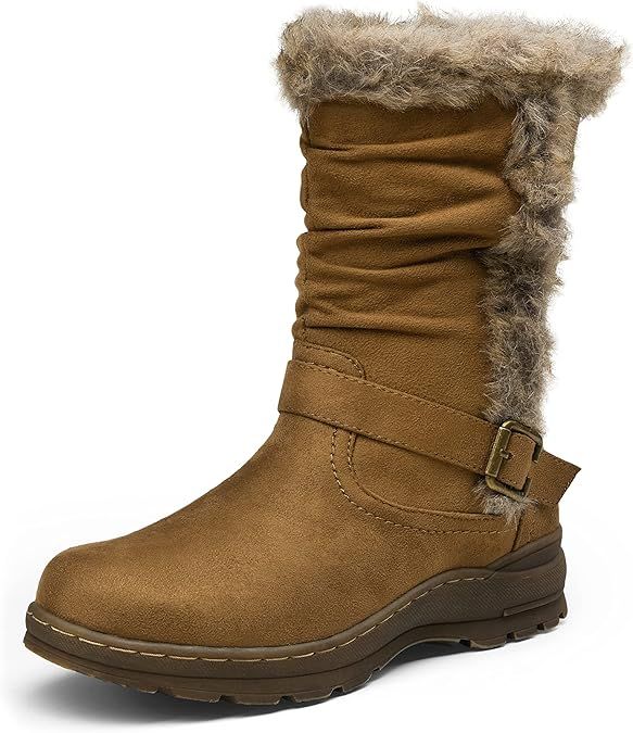 Vepose Women's Mid Calf Boots Suede Slouch Snow Booties Winter Shoes Outdoor | Amazon (US)