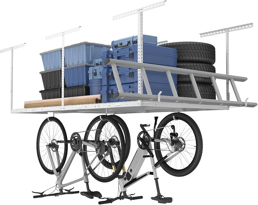 FLEXIMOUNTS 4x8 Overhead Garage Storage Rack w/Hooks Adjustable Ceiling Storage Racks, 96" Length... | Amazon (US)