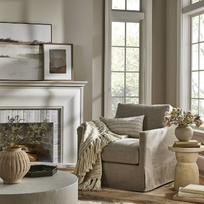 Vivian Park Upholstered Swivel Chair Mushroom Linen - Threshold™ designed with Studio McGee: Co... | Target