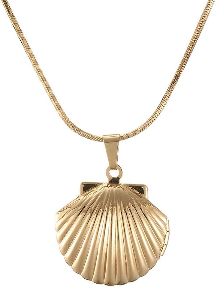 PJ Seashell Locket Charm Necklace for Women Girls, Nautical Beach Sea Shell Style, Adjustable Lon... | Amazon (US)