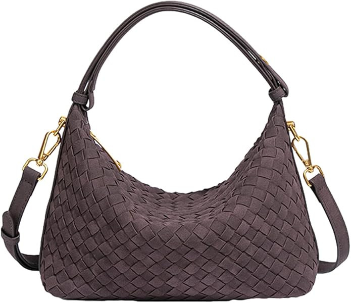 Amazon.com: Suede Woven Tote Bag Shoulder Purse for Women Faux Suede Crossbody Handbag Clutch Wov... | Amazon (US)