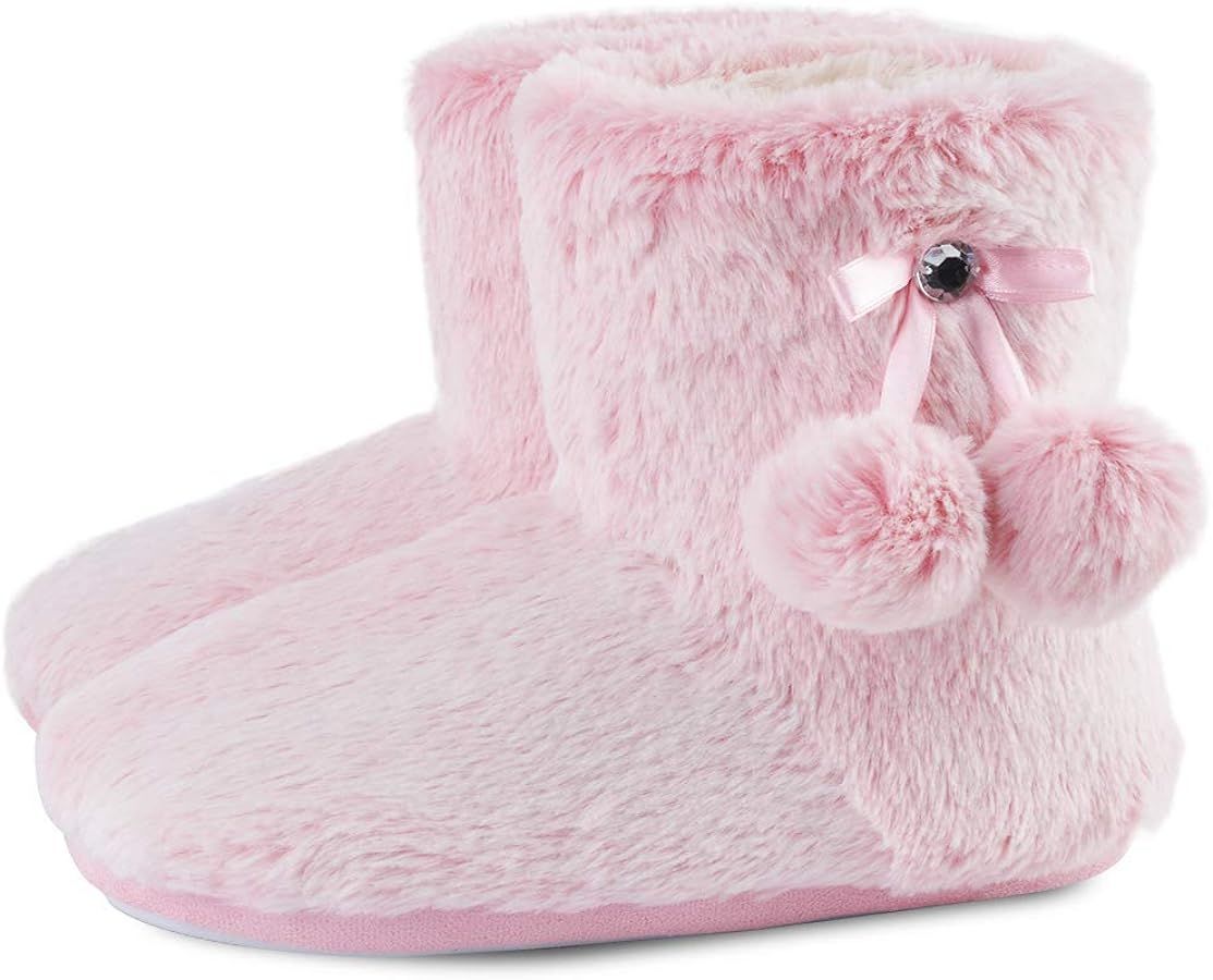 DL Women's Cute Bootie Slippers Fluffy Plush Fleece Memory Foam Booties House Shoes Winter Booty ... | Amazon (US)