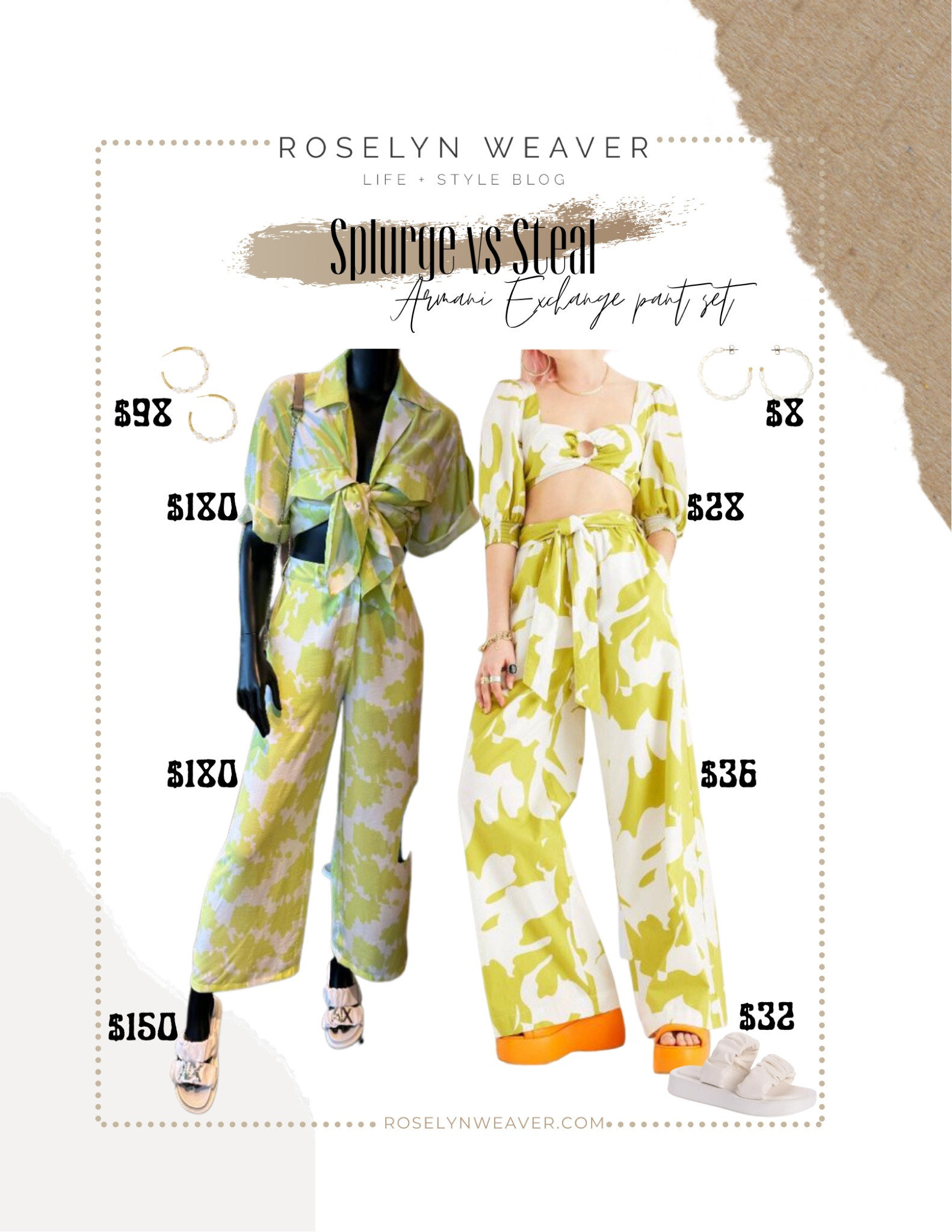 Splurge vs Save - Armani Exchange matching pant set

Vacation outfit, brunch outfit, Hugh waist pants, platform sandals, pearl hoop earrings 

#LTKsalealert #LTKunder50 #LTKunder100