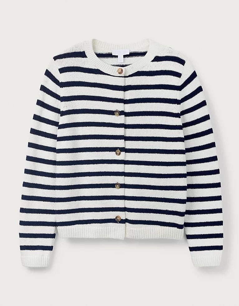 Stripe Crew Neck Cardigan with Organic Cotton | Jumpers & Cardigans | The  White Company | The White Company (UK)