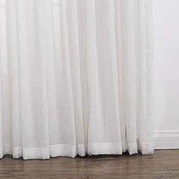 Amazon.com: LANTIME White Semi Sheer Curtains, Faux Linen Double Pleated Extra Long Window Sheer ... | Amazon (US)