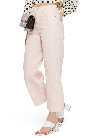 Women's Topshop Pink Stripe Wide Leg Crop Jeans, Size 25W x 30L (fits like 24W) - Pink | Nordstrom
