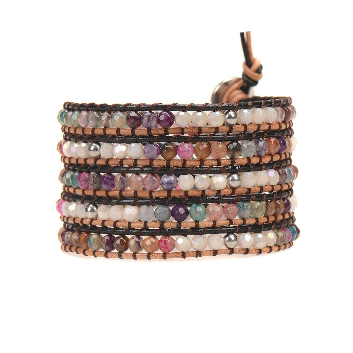 Agate & Stainless Steel Beads on Mixed Leather | Victoria Emerson