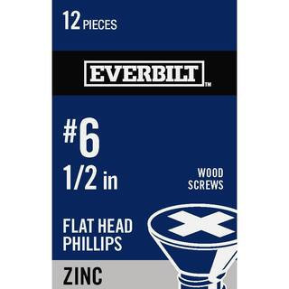Everbilt #6 x 1/2 in. Phillips Flat Head Zinc Plated Wood Screw (12-Pack) 807001 - The Home Depot | The Home Depot