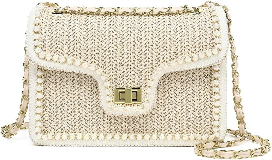Bycobecy Straw Crossbody Bag for Women Pearl Summer Beach Purse Elegant Boho Woven Shoulder Bag f... | Amazon (US)