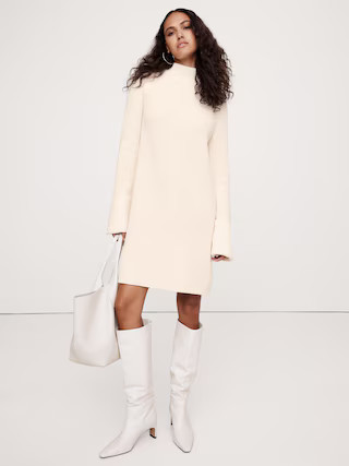 Cotton-Wool Mock-Neck Mini Sweater Dress | Banana Republic (US)