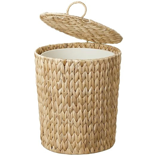 4 Gallon Wicker Trash Can with Lid, Small Bathroom Trash Can, Water Hyacinth Woven Waste Basket, ... | Amazon (US)