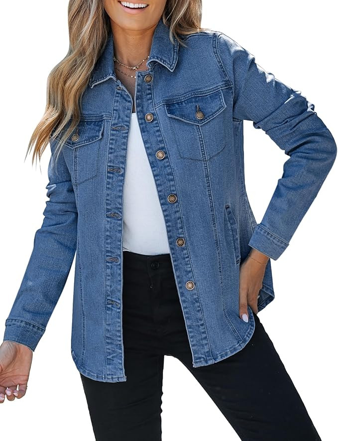 luvamia 2024 Jean Jackets for Women Fashion Denim Jacket Western Oversized Shacket Jacket Button ... | Amazon (US)