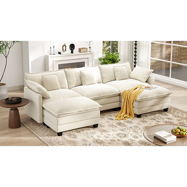 BedLuxury 111.5'' Modular Sectional Sofa with Movable Ottomans, U Shaped Cloud Couch for Living R... | Walmart (US)