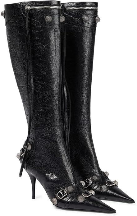 VOMIRA Knee High Boots Sexy Pointed Toe Rivets Tassels Stilettos High Heels Fashion Party Dressy ... | Amazon (US)