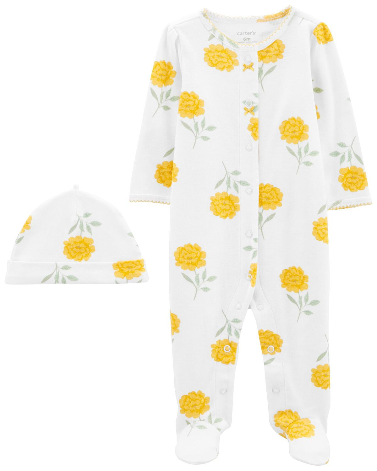 White/Yellow Baby 2-Piece Floral Sleep & Play Pajamas & Cap Set | carters.com | Carter's