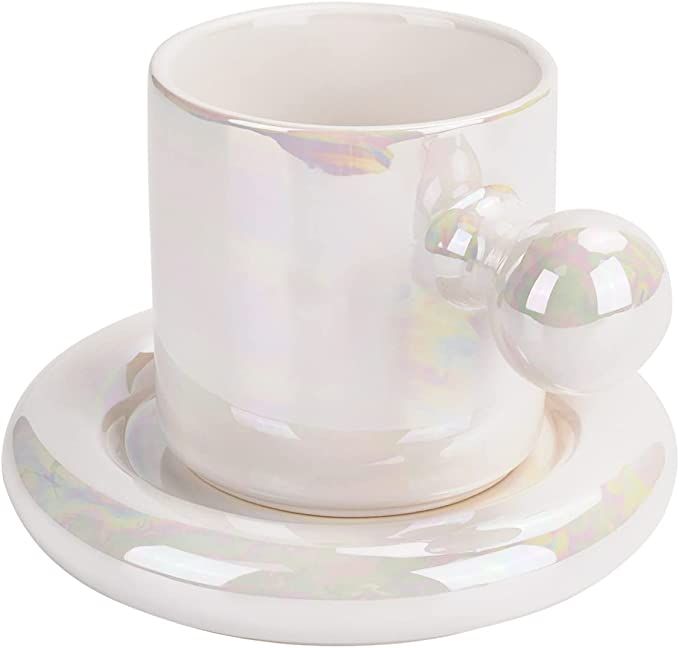 Koythin Ceramic Coffee Mug, Cute Mug Ball Handle with Saucer for Office and Home, Creative Cup wi... | Amazon (US)