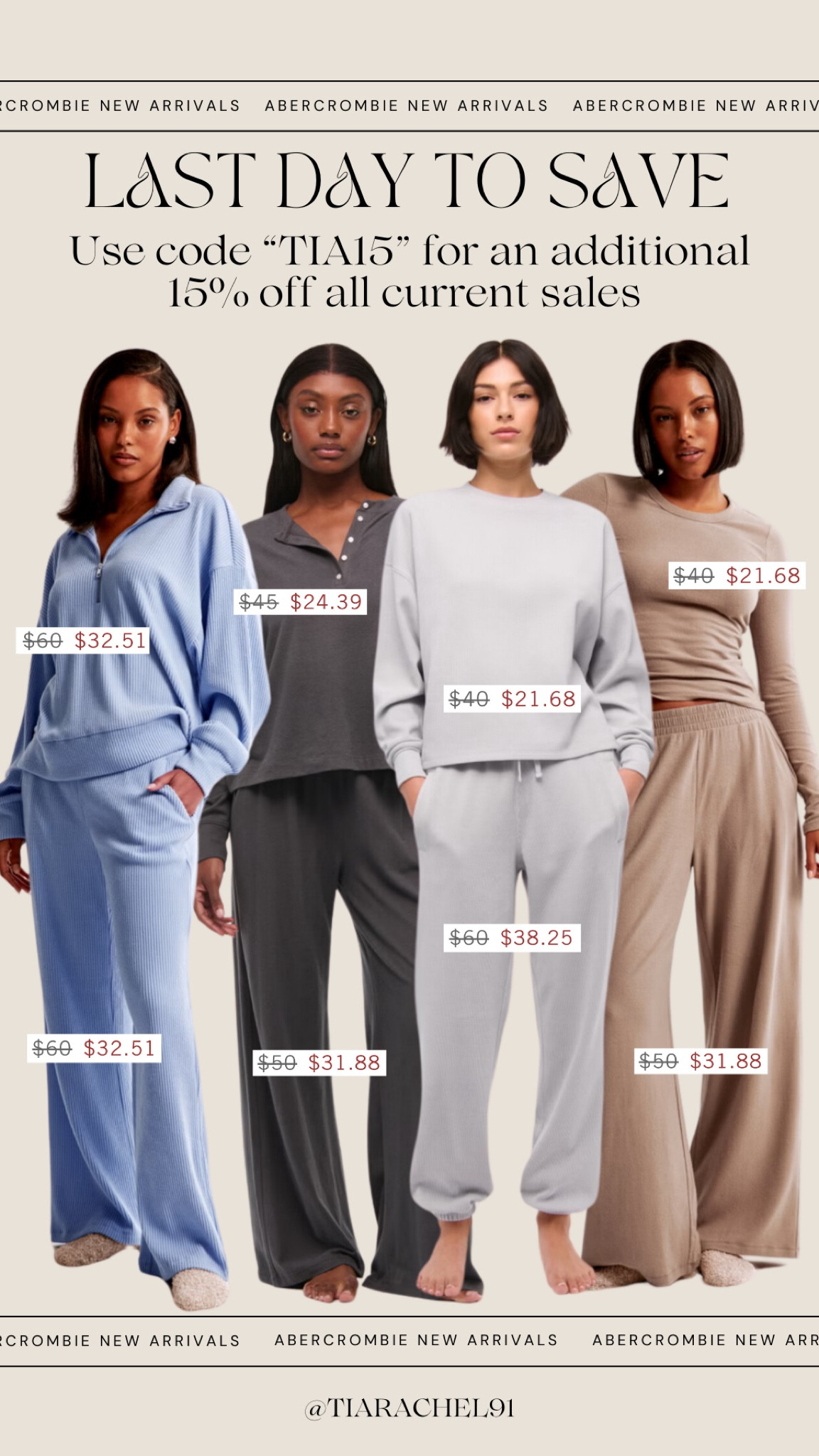 Abercrombie comfy lounge sets on majorrrr sale! LAST DAY to use my code “TIA15” and save!! 

#LTKBump #LTKGiftGuide #LTKCyberWeek