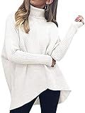 Caracilia Womens Long Sleeve High-Low Hem Casual White Turtleneck Knit Sweater C8A7-bai-XL | Amazon (US)