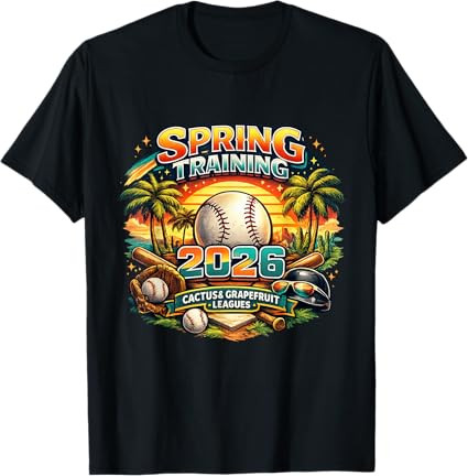 Spring Training 2026 Retro Baseball Design Palm Cactus T-Shirt | Amazon (US)