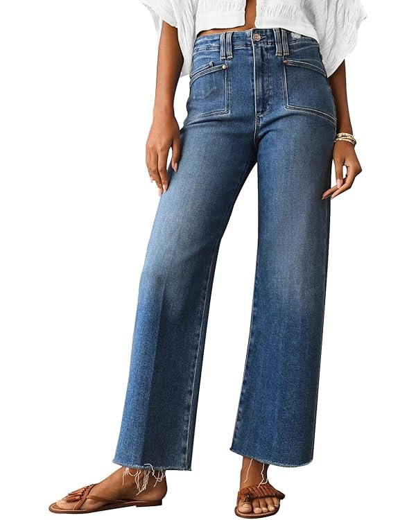 KUNMI Jeans for Women Wide Leg Baggy High Waist Boyfriends Straight Leg Stretchy Denim Pants Tren... | Amazon (US)