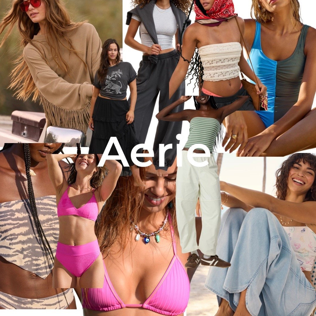 Aerie summer finds 
Pink bikini 
Blue/green one piece
Tube tops 
Fringe sweatshirt 
Zebra bathing suit two piece 

#LTKFestival #LTKxAerie #LTKMothersDay