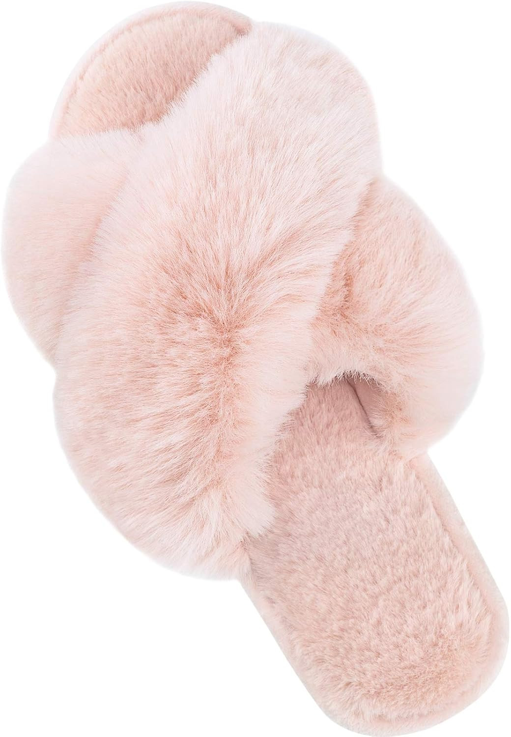 Cozyfurry Women's Fuzzy Slippers Cross Band Soft Plush Cozy House Shoes Furry Open Toe Indoor or Out | Amazon (US)