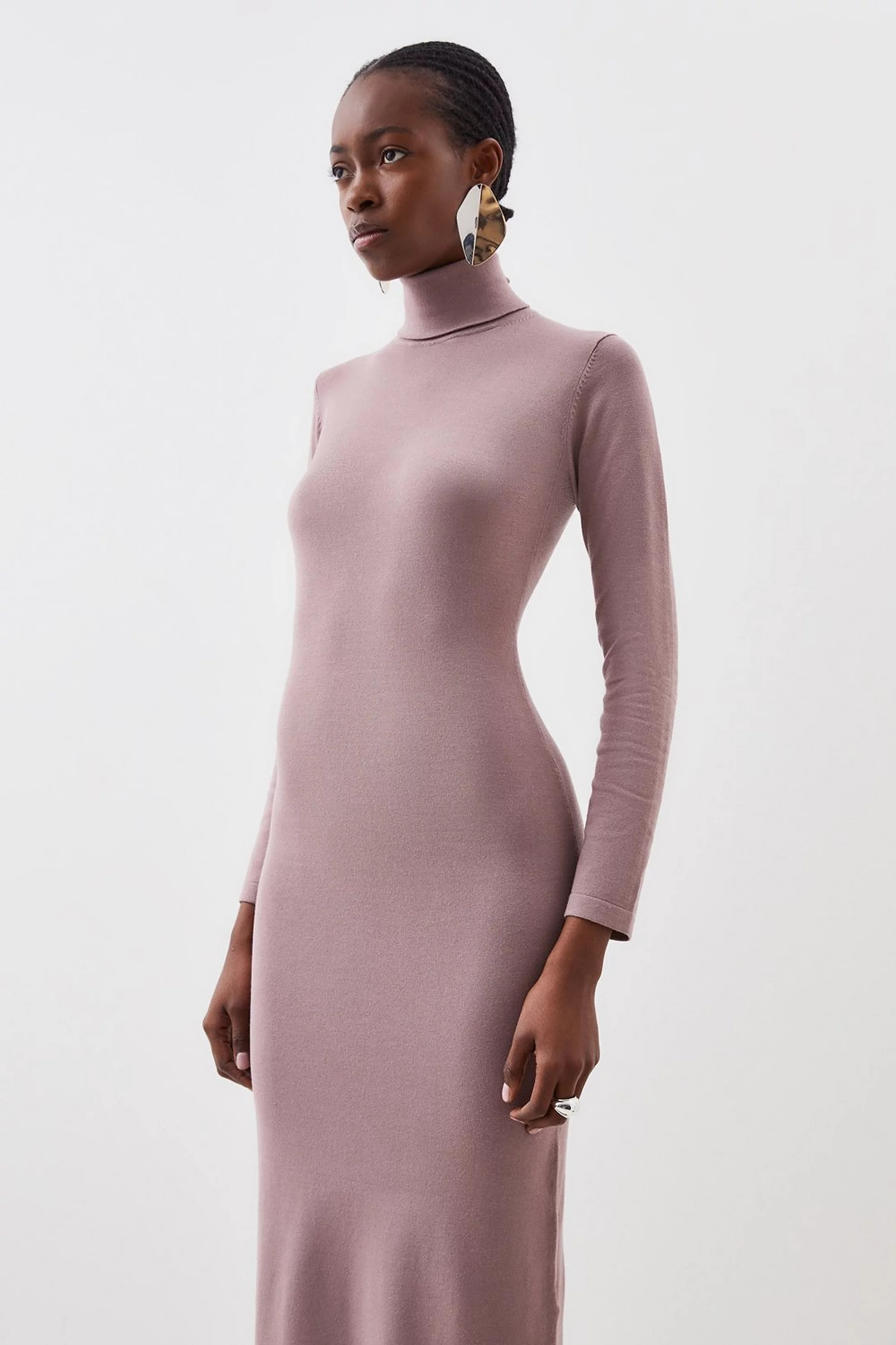 Viscose Blend Knit Roll Neck Midi Dress | Karen Millen UK + IE + DE + NL