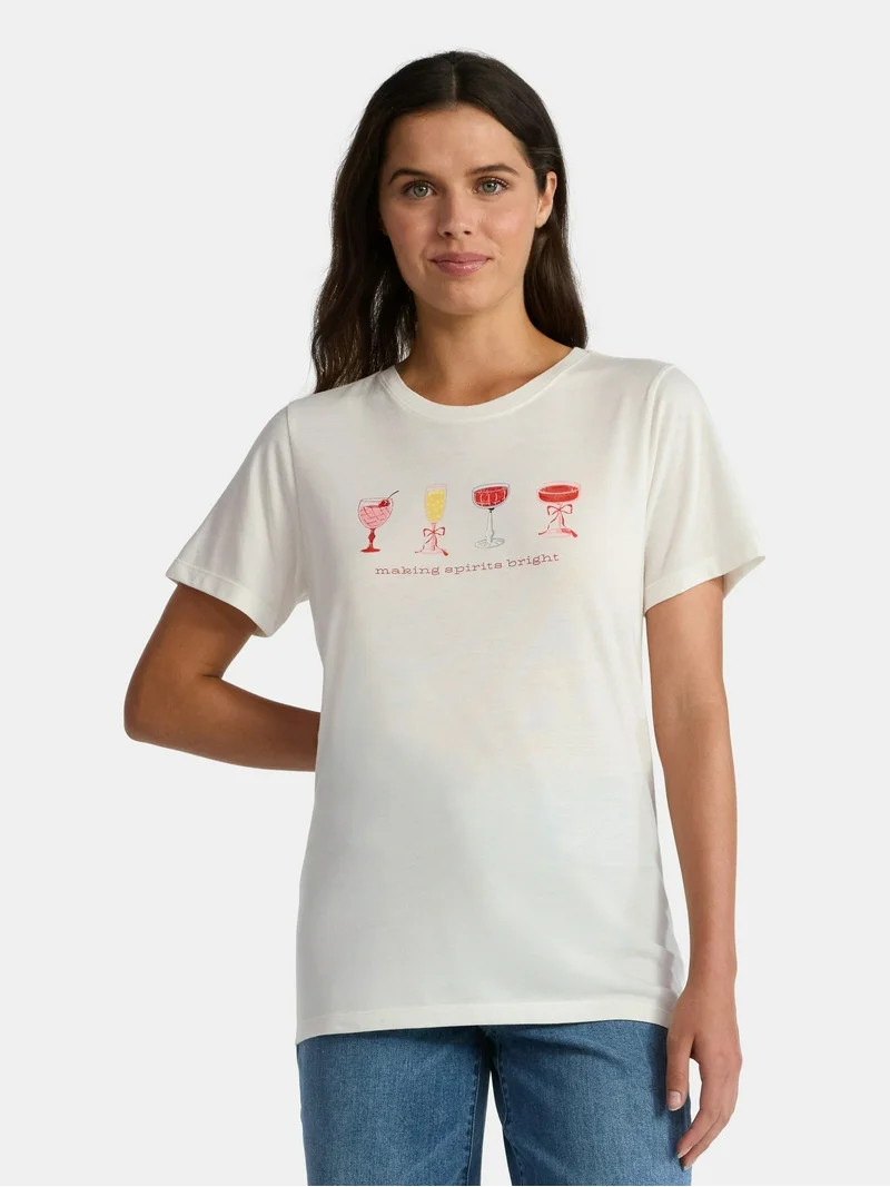 Christmas Women's Bright Spirits Graphic Tee from Holiday Time, Sizes S-XXXL | Walmart (US)