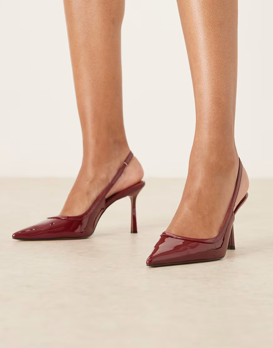 ASOS DESIGN Piper slingback high heel shoes in dark red patent | ASOS (Global)