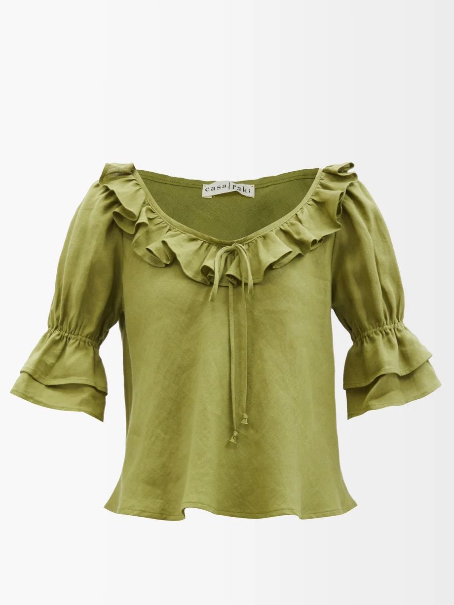 Greta scoop-neck organic-linen blouse | Casa Raki | Matches (UK)