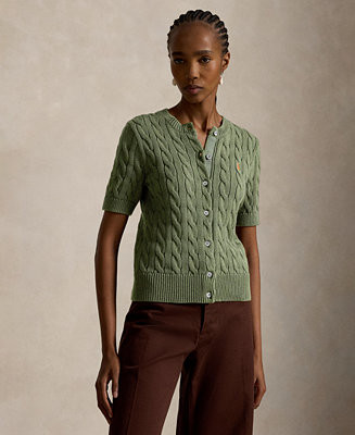 Women's Cable-Knit Cotton Short-Sleeve Cardigan | Macy's
