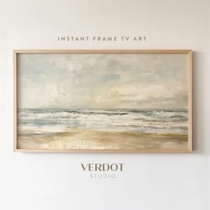 Coastal Ocean Beach Frame TV Art, Neutral Seascape Painting Tropical Scenery Tv Download, Vintage... | Etsy (US)