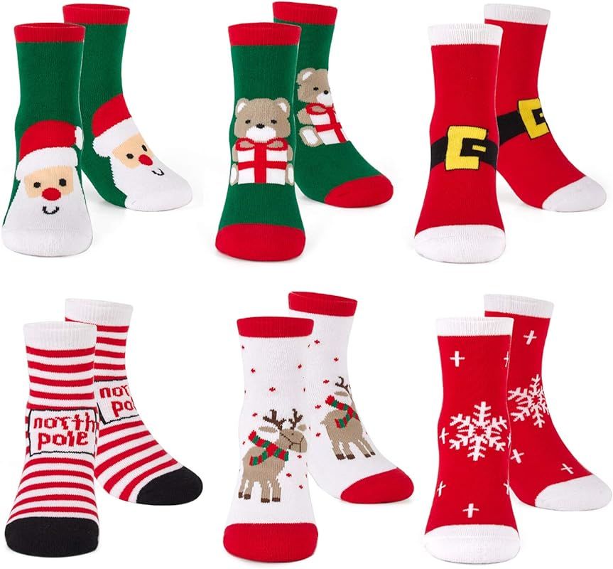 Boys Girls Christmas Socks Kids Warm Socks Winter Thermal Cotton Crew Socks | Amazon (US)