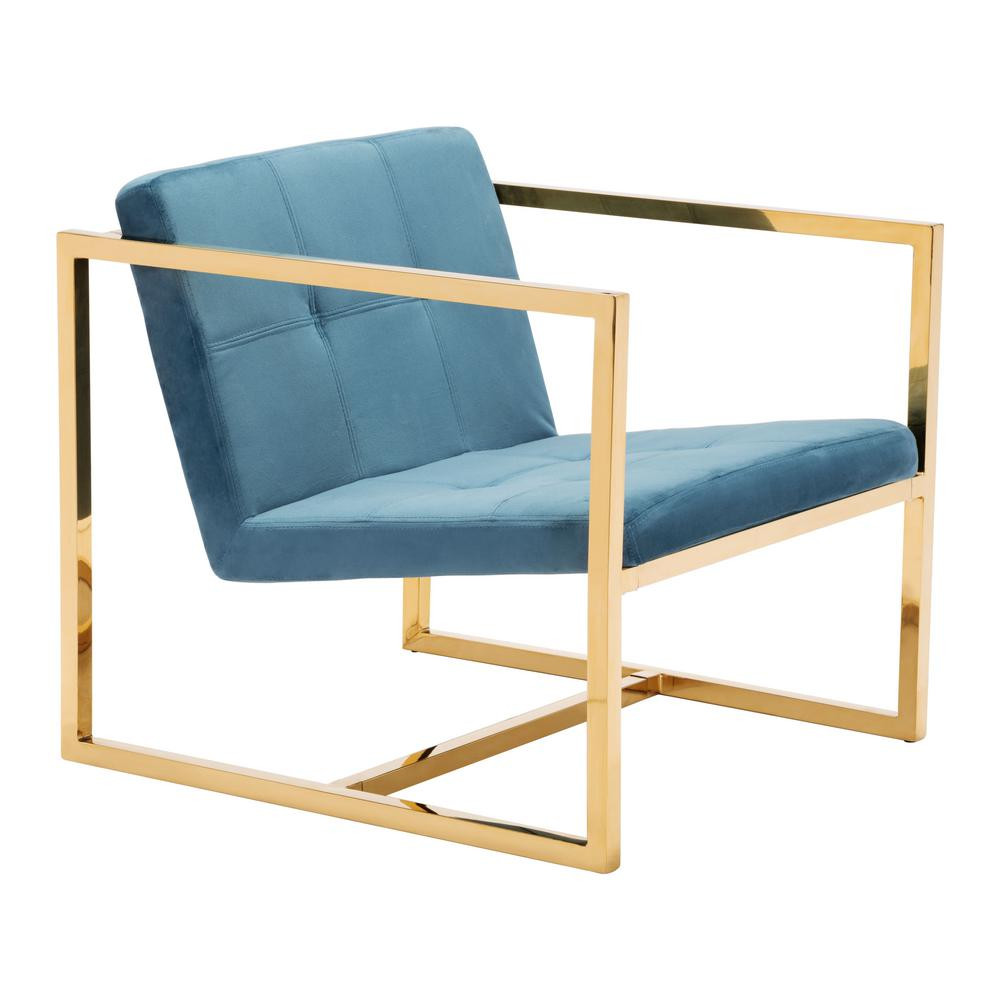 ZUO Alt Blue Velvet Arm Chair | The Home Depot