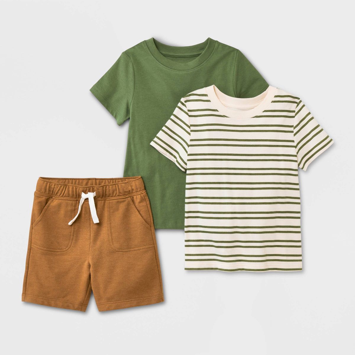 Toddler Boys' 3pk Short Sleeve T-Shirt and French Terry Shorts Set - Cat & Jack™ Olive Green/Da... | Target