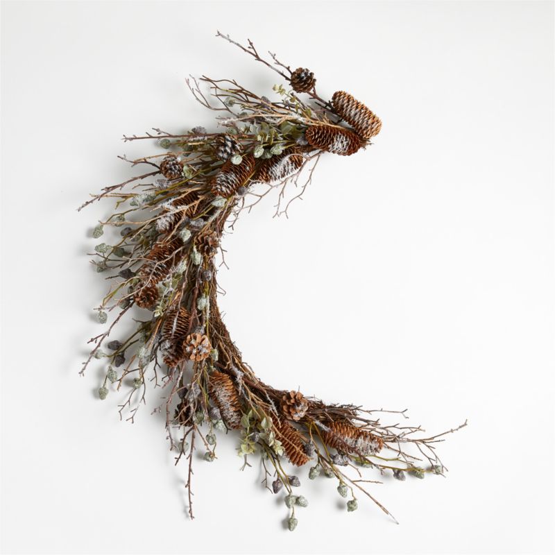 Faux Winter Frost Half-Moon Pinecone Wreath 28" | Crate and Barrel | Crate & Barrel