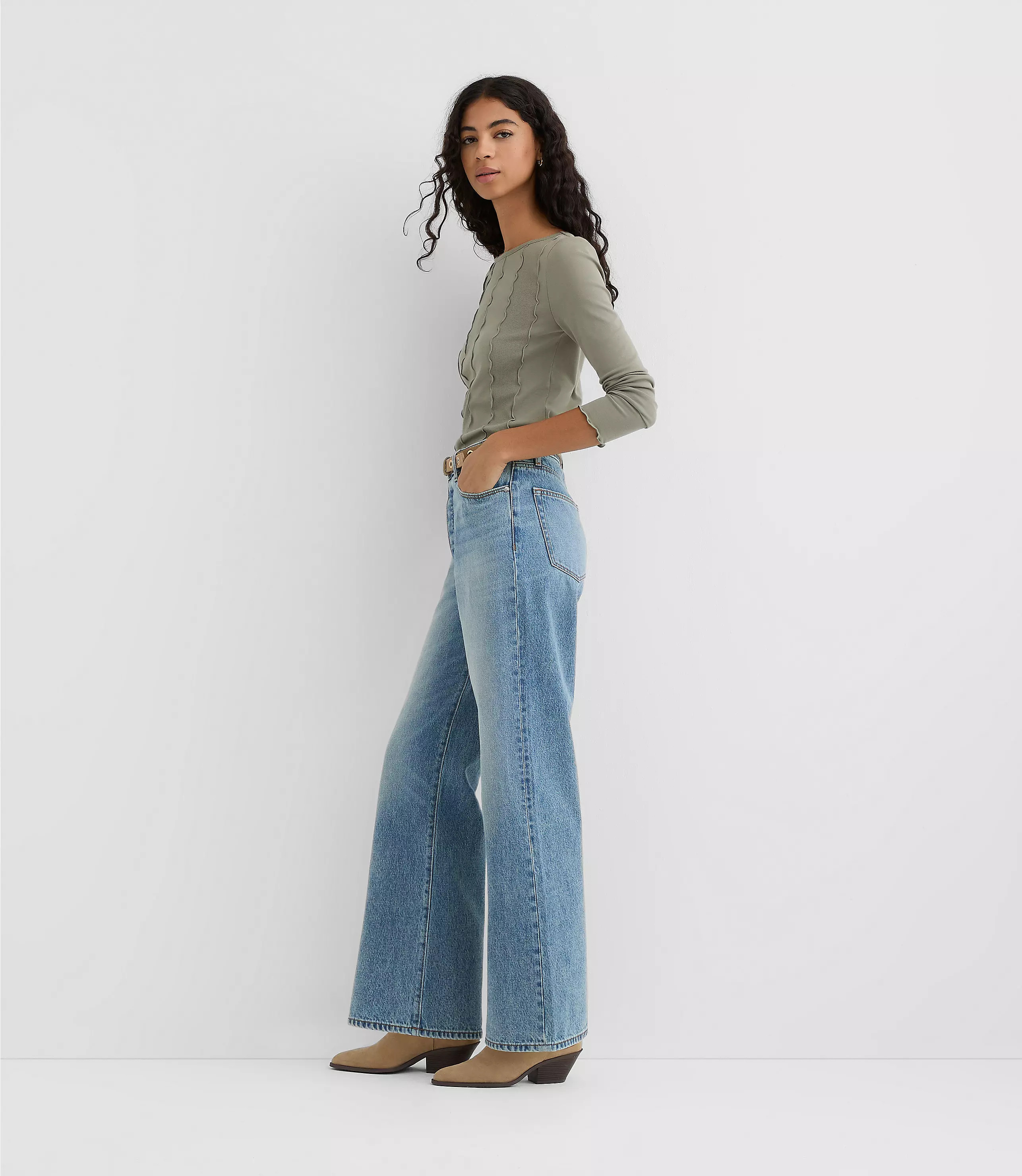 Rivete Petite High Rise Wide Leg Jeans in Light Wash | LOFT