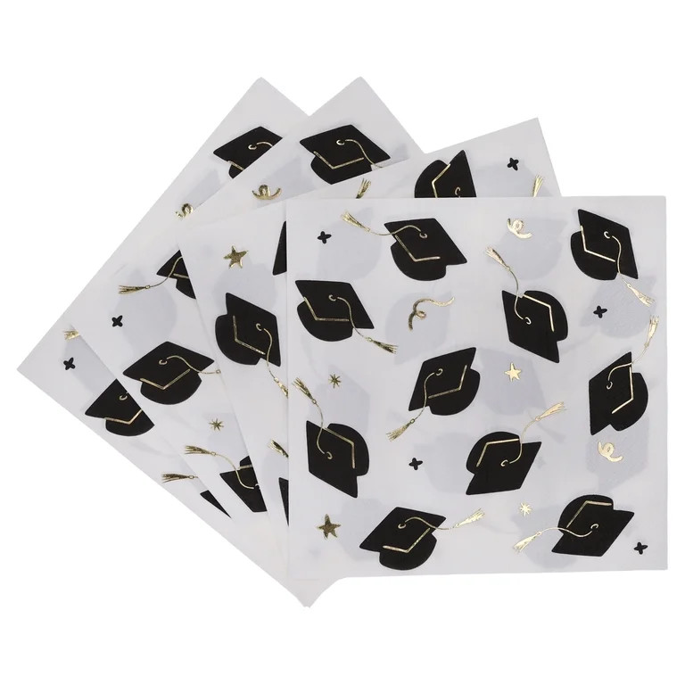 Black, Gold, and White Graduation Cap and Tassel Disposable Paper Lunch Napkins, 16 Count, Gradua... | Walmart (US)