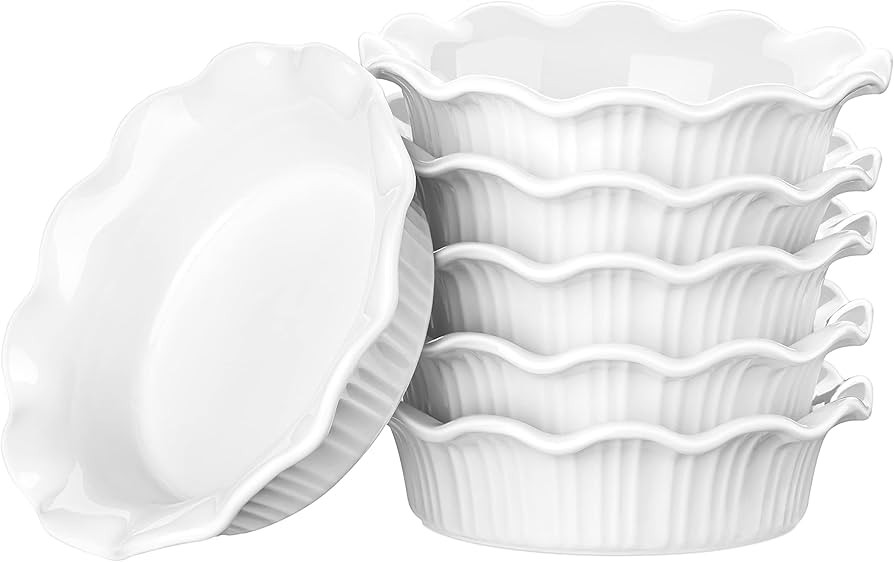 Amazon.com: LOVECASA 8 OZ Ceramic Mini Pie Pans, 5.5 Inches Small Pie Dishes Ramekins with Ruffle... | Amazon (US)