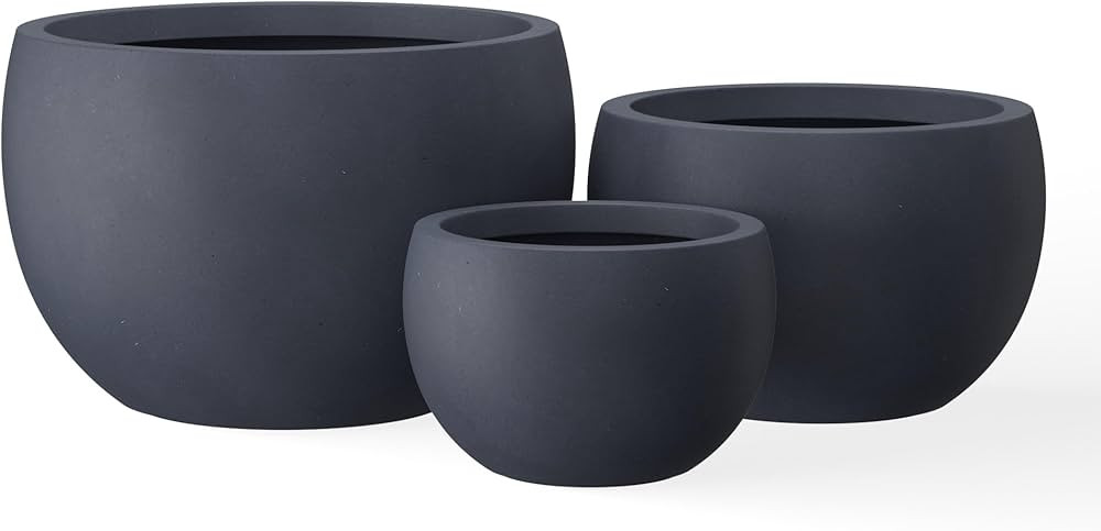 Kante 19.9",15.7",11.8" Dia Round Concrete Planter Set of 3, Outdoor/Indoor Large Bowl Plant Pots with Drainage Hole and Rubber Plug for Garden Patio Balcony Home, Charcoal | Amazon (US)