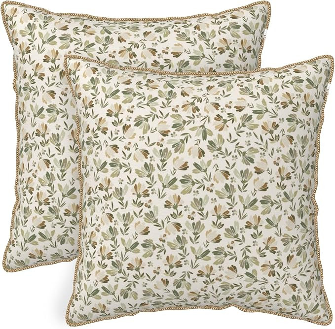 Amazon.com: KSLIDS Sage Green Beige Floral Soft Velvet Throw Pillow Covers Set of 2 Vintage Brown... | Amazon (US)